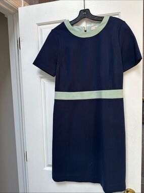 Tory Burch Navy Short-Sleeve Shift Dress with Mint Trim